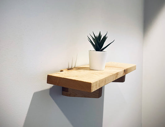 Handmade Japanese-inspired Kanso wall shelf in solid Maple, walnut or Cherry. Evokes calm, balance, and elegant simplicity.