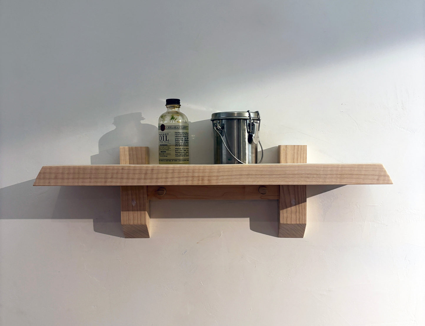 Japanese-style  Wall Shelves in solid Maple, Walnut or Cherry. This Japanese Kanso-Inspired Woodwork is Traditional with Sleek Modern Lines.